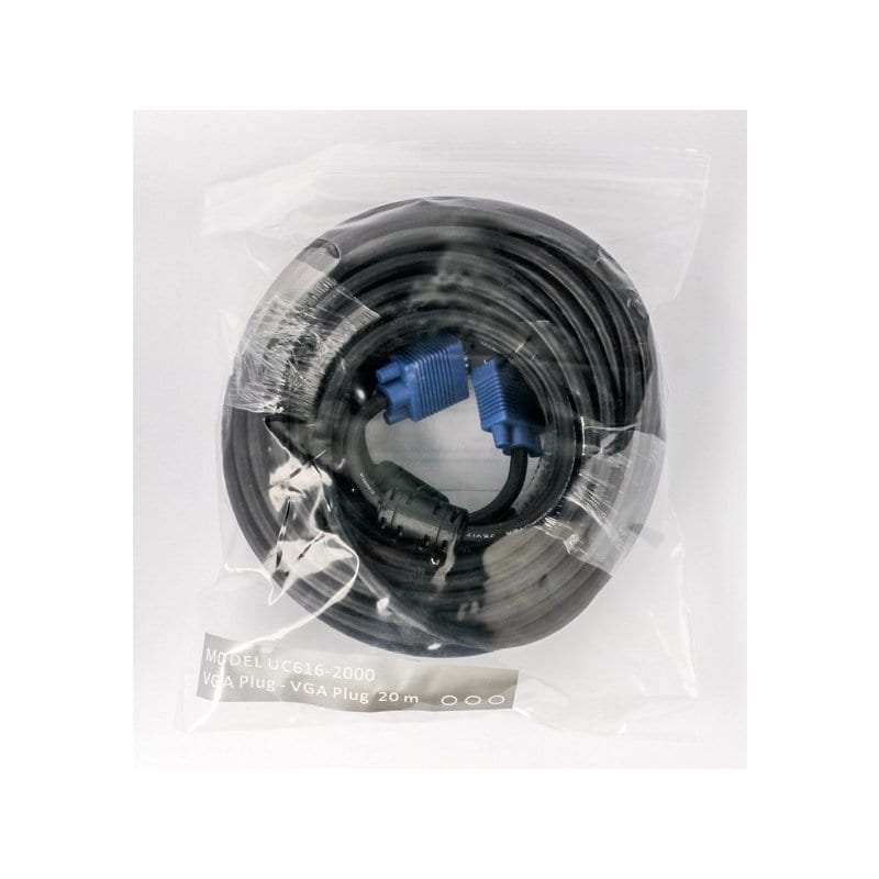Кабель VGA 20m/ male to male (папа-папа)/ 2 феррита/ черный/ шарик Q25