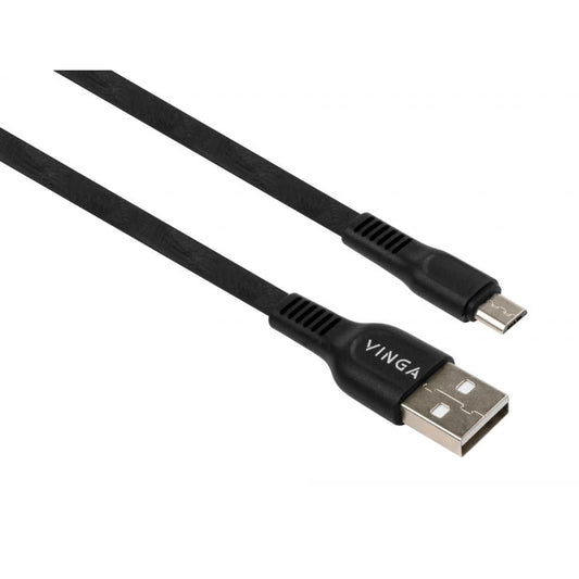 Дата кабелю USB 2.0 AM to Micro 5P 1.0m flat art TPE back Vinga (VCPDCMFTPE1BK)