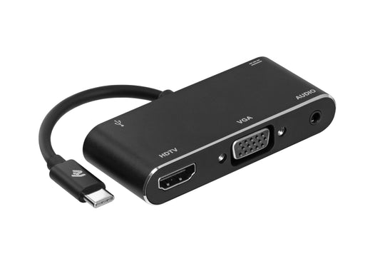 Концентратор 2E Type C to USB 3.0+AUX+HDMI+VGA+USB Type C/0.15m/black (2E-W1408)