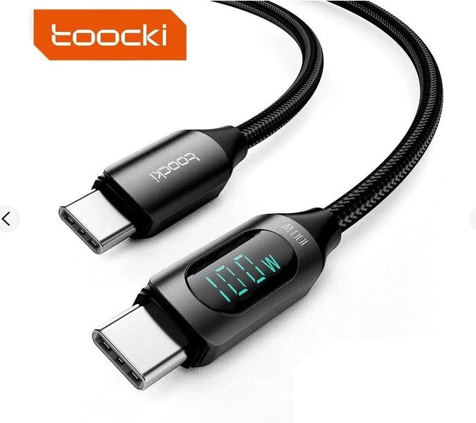 Кабель Toocki Type-C PD 100W Fast Charge QC 3.0, 2м, черный