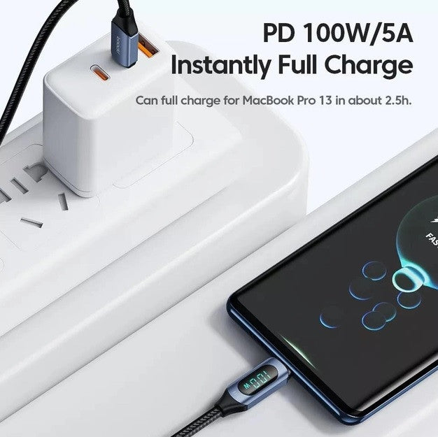 Кабель Toocki Type-C PD 100W Fast Charge QC 3.0, 2м, черный