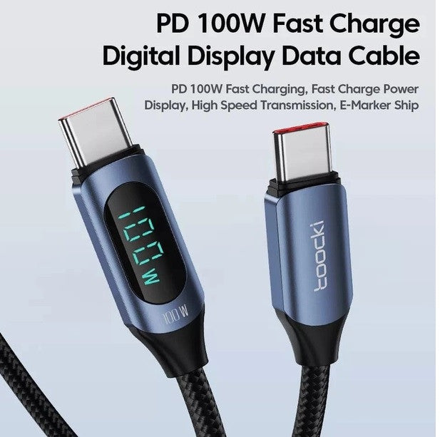 Кабель Toocki Type-C PD 100W Fast Charge QC 3.0, 2м, черный