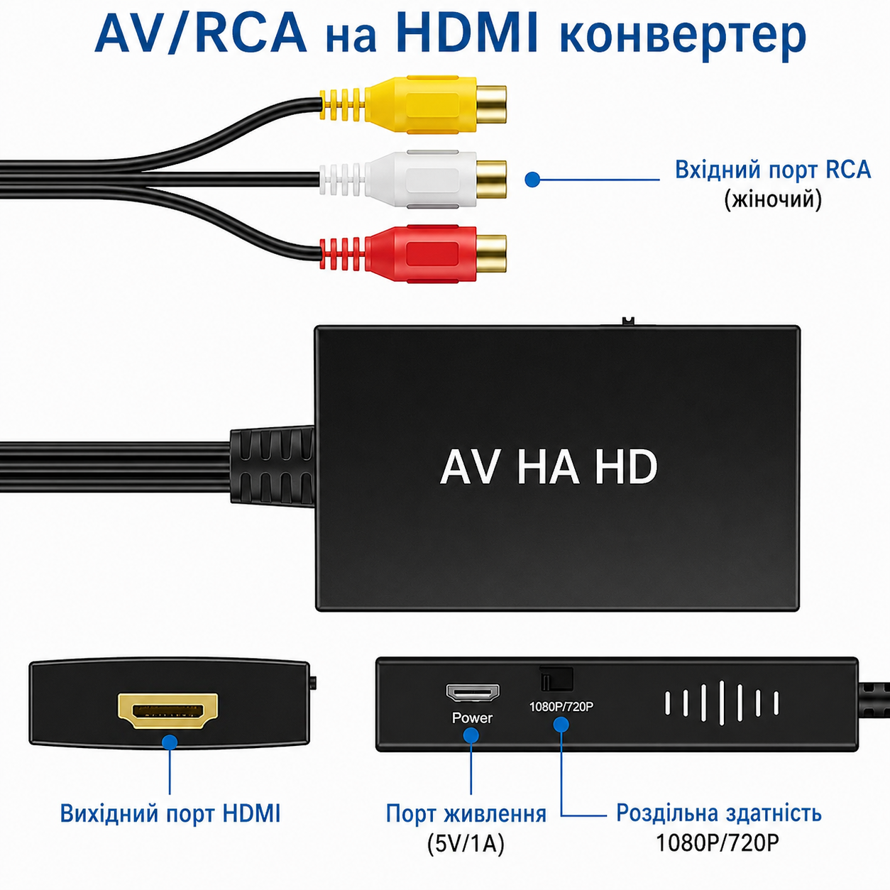Кабель-конвертер RCA в HDMI мама 50см