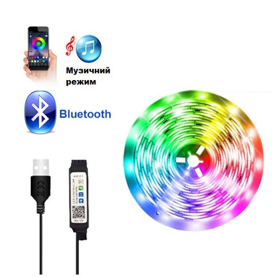 Світлодіодна стрічка LED Bluetooth RGB 5м USB