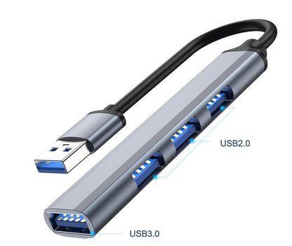 USB-хаб Type-A на 4 порти (1×USB 3.0 + 3×USB 2.0), металевий