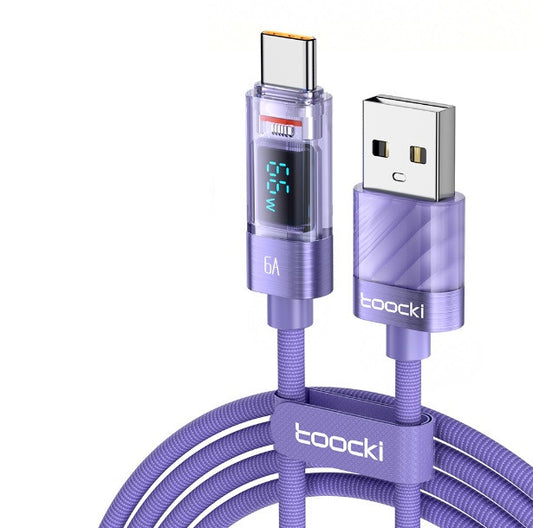 Кабель Toocki USB Type-C PD 100W Fast Charge с дисплеем QC 3.0, 100 см, фиолетовый