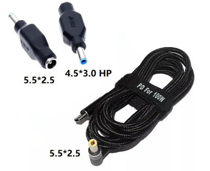 USB Type-C 100W кабель живлення з перехідником DC 4.5×3.0*0.6 HP для зарядки ноутбука
