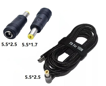 USB Type-C 100W кабель живлення та перехідник кутовий DC 5.5×1.7 для зарядки ноутбука, 78315