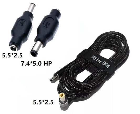 USB Type-C 100W кабель живлення та перехідник DC 7.4×5.0*0.6 HP