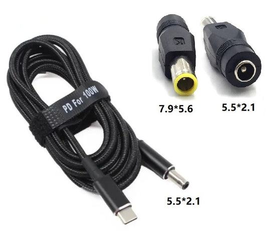 USB Type-C 100W кабель живлення та перехідник DC 7.9×5.6 мм для зарядки ноутбука