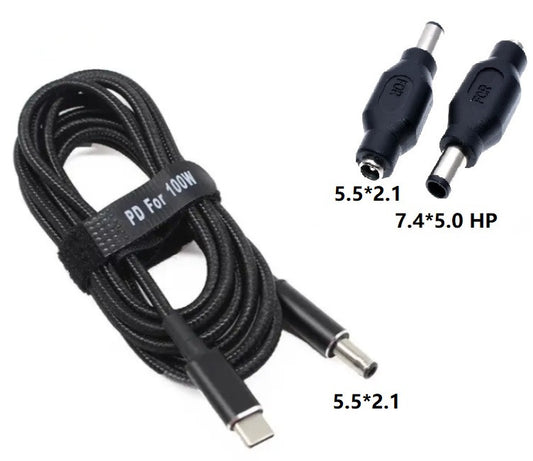 USB Type-C 100W кабель питания и переходник DC 7.4×5.0*0.6 HP для зарядки ноутбука
