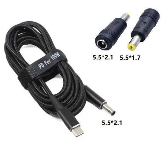 USB Type-C 100W кабель живлення та перехідник DC 5.5×1.7 для зарядки ноутбука, 78328