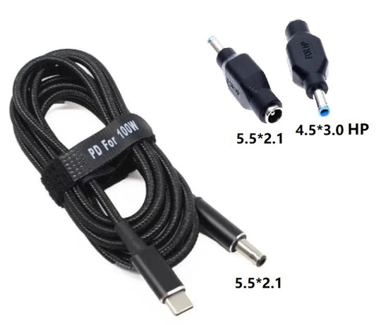 USB Type-C 100W кабель та перехідник DC 4.5×3.0*0.6 HP для зарядки ноутбука