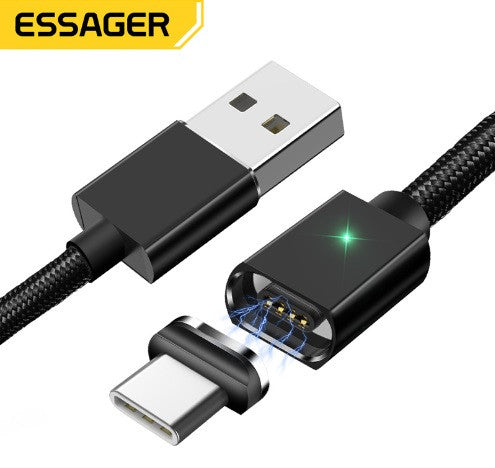 Кабель магнітний USB — Type-C Essager, швидка зарядка 5 А, 1 м, чорний