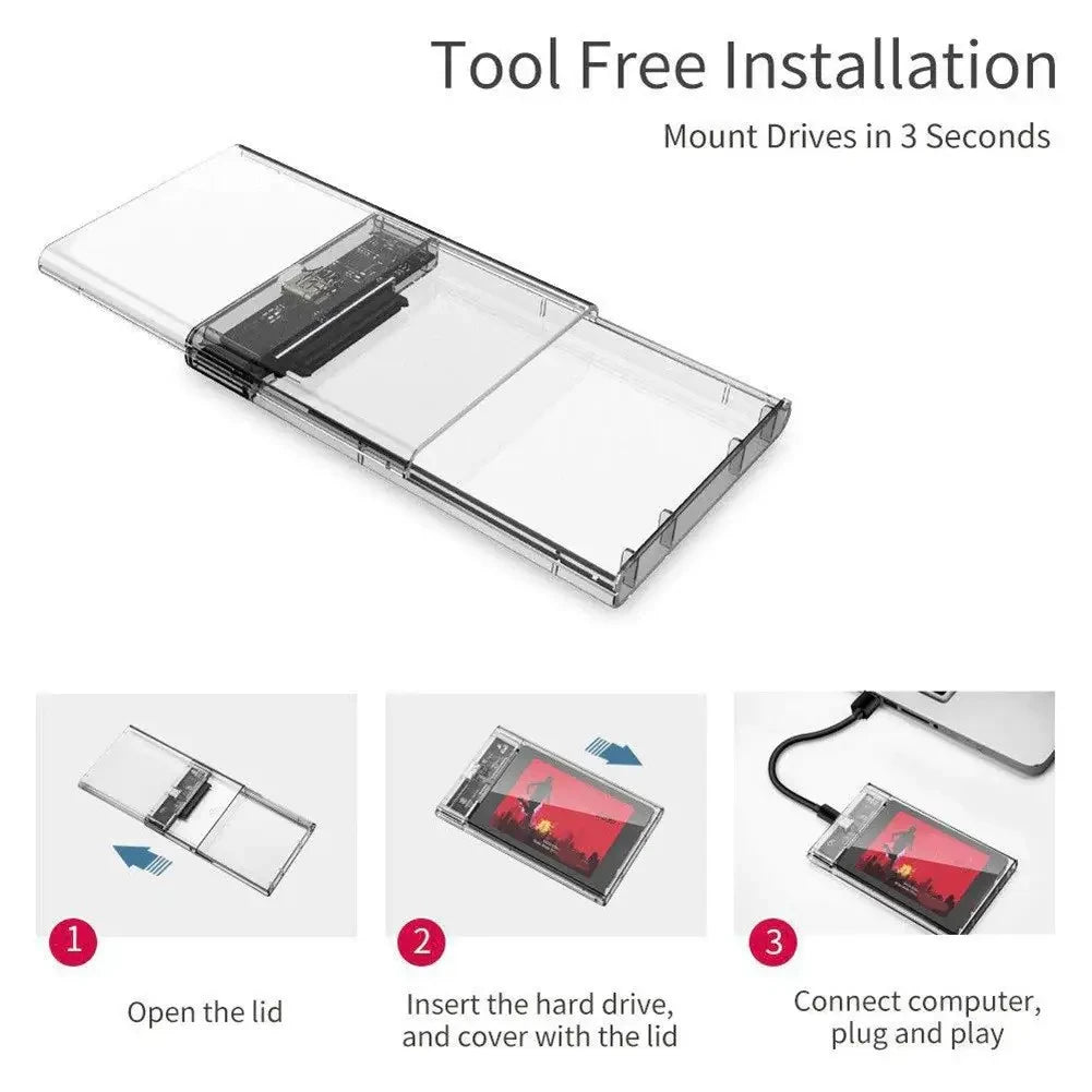 Зовнішній корпус для HDD/SSD 2.5" SATA прозорий, USB 3.1 Type-C