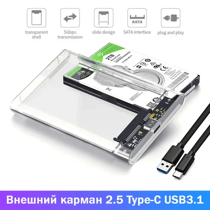 Зовнішній корпус для HDD/SSD 2.5" SATA прозорий, USB 3.1 Type-C