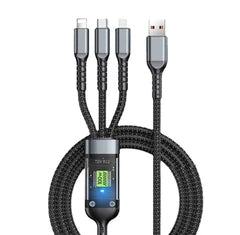 Кабель-трансформер USB-A на Type-C/Micro USB/Lightning 3-в-1, з LED-дисплеєм потужності до 100W