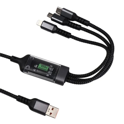Кабель-трансформер USB-A на Type-C/Micro USB/Lightning 3-в-1, з LED-дисплеєм потужності до 100W