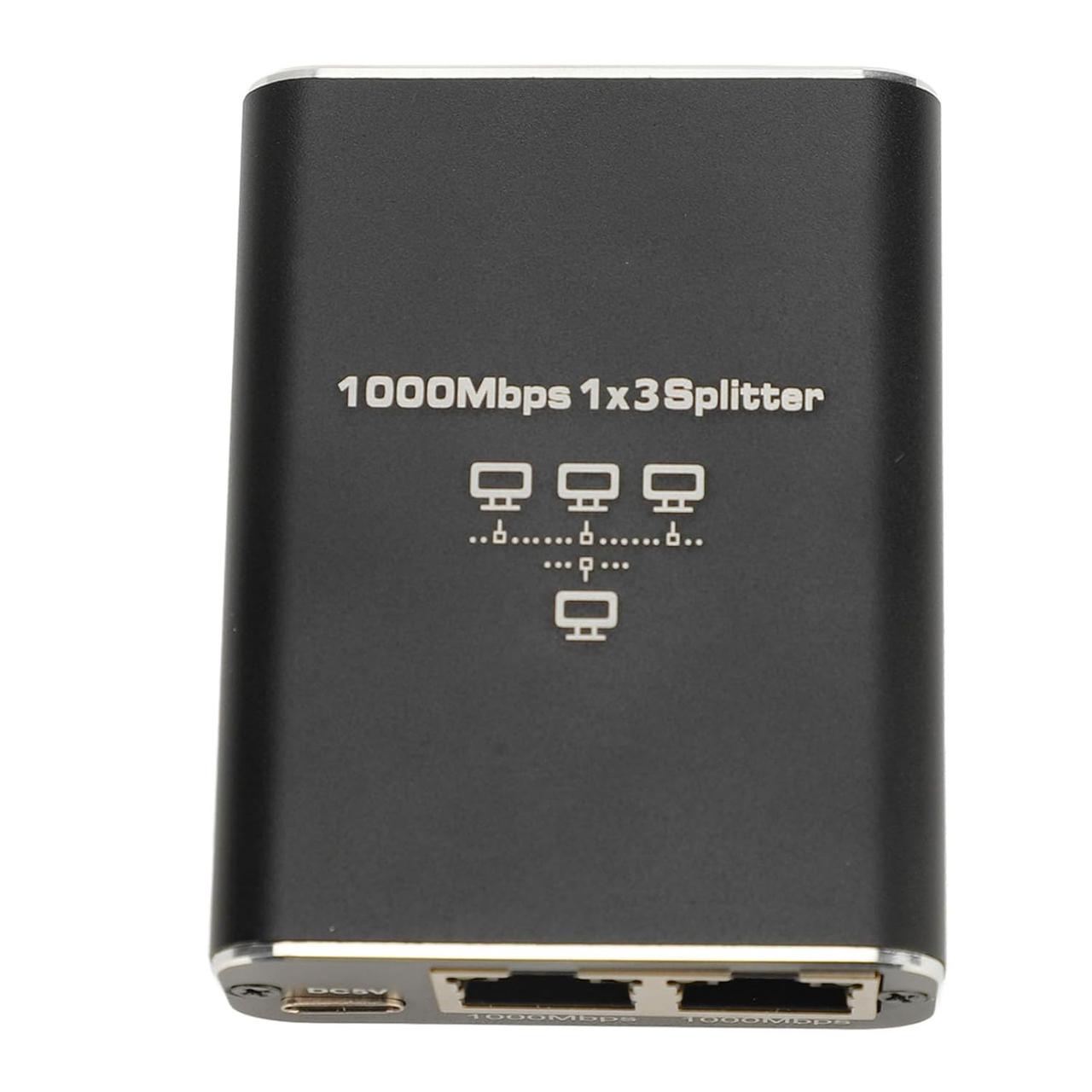 Спліттер Ethernet RJ45 гігабітний 1 на 3, 1000 Мбіт/с, активний з живленням Type-C