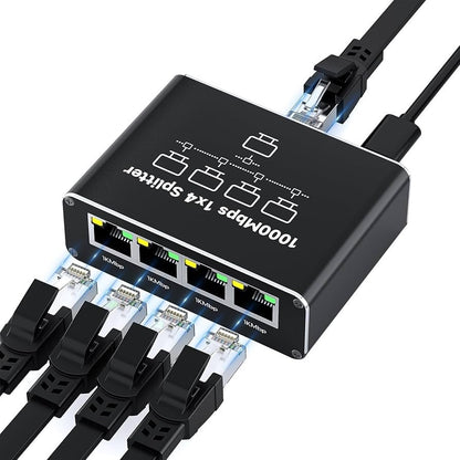 Сплітер мережевий Ethernet RJ45 1000 Мбіт/с активний, 1 на 4, з живленням Type-C