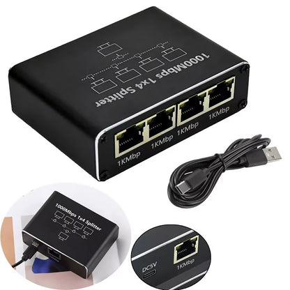 Сплітер мережевий Ethernet RJ45 1000 Мбіт/с активний, 1 на 4, з живленням Type-C