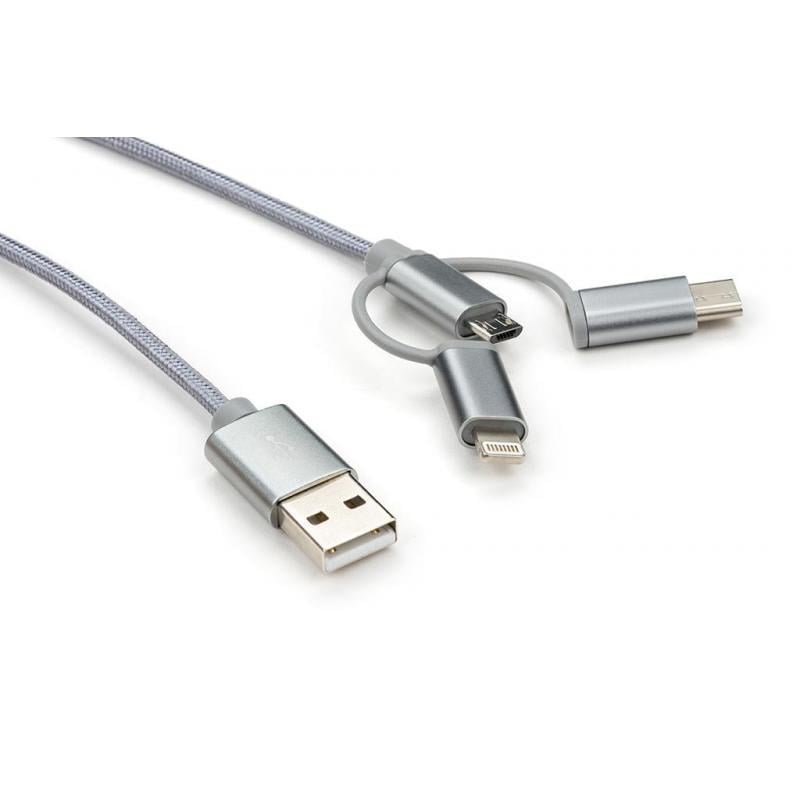 Дата кабель USB 2.0 AM до Type-C&amp;Micro 5P&amp;Lightning 1.0m Vinga (Charge3in1)