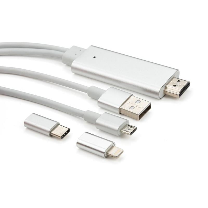 Кабель HDMI to Lighting+MicroUSB+Type-C 2m Vinga (MobileTV-01)