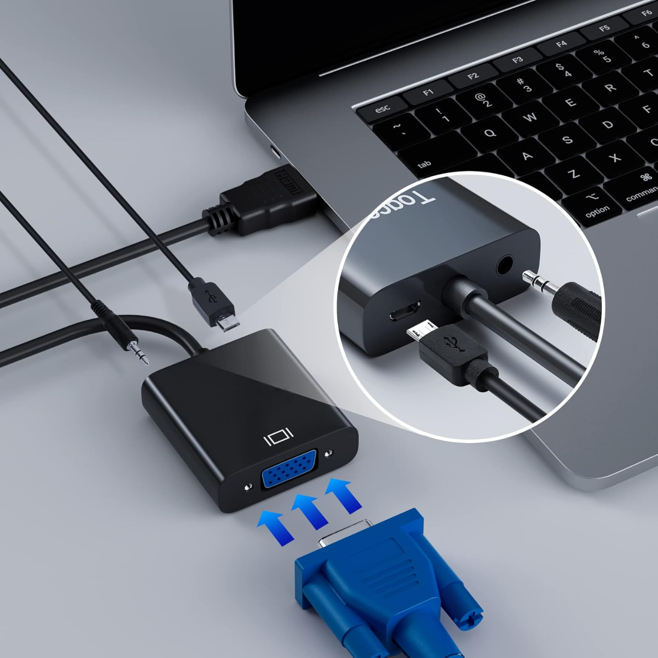 Переходник HDMI to VGA, дополнительное питание и аудио 