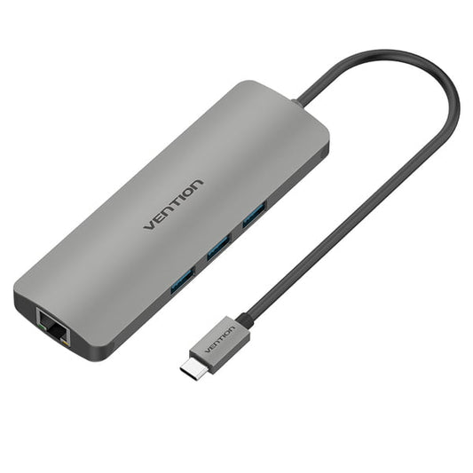USB-хаб Vention Aluminum 9 in 1 USB 3.1 Type-C - HDMI/USB3.0х3/Type-C/RJ45/TF/SD/3.5 audio