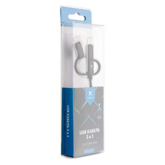 Дата кабель USB 2.0 AM to Lightning + Micro 5P + Type-C 1.0m metal black Vinga (VRC151BK)