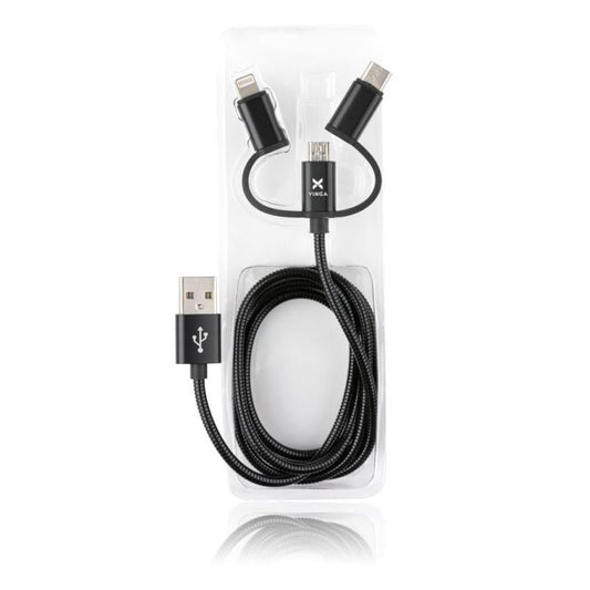 Дата кабель USB 2.0 AM to Lightning + Micro 5P + Type-C 1.0m metal black Vinga (VRC151BK)