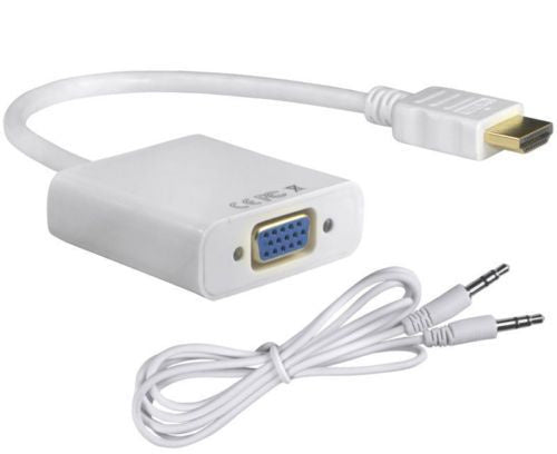 Переходник HDMI (папа) на VGA(мама) 10cm; белый; AUDIO