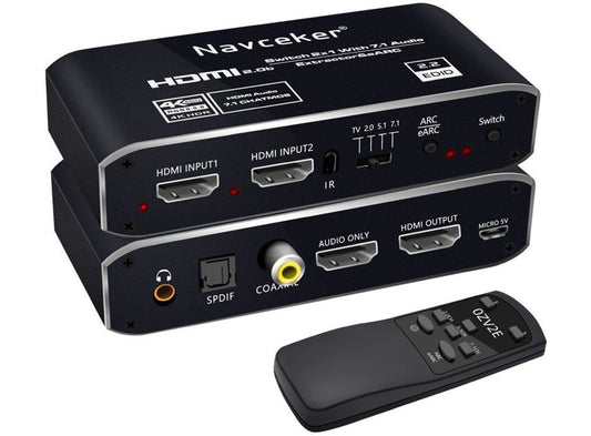 Аудіо екстрактор-перемикач на 2 входи HDMI 2.0 в optical toslink 3.5mm 7.1 ARC/eARC Prozor ZY-AV2E