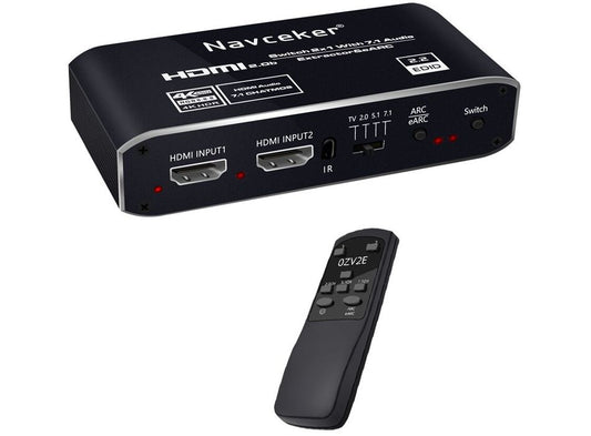 Аудіо екстрактор-перемикач на 2 входи HDMI 2.0 в optical toslink 3.5mm 7.1 ARC/eARC Prozor ZY-AV2E