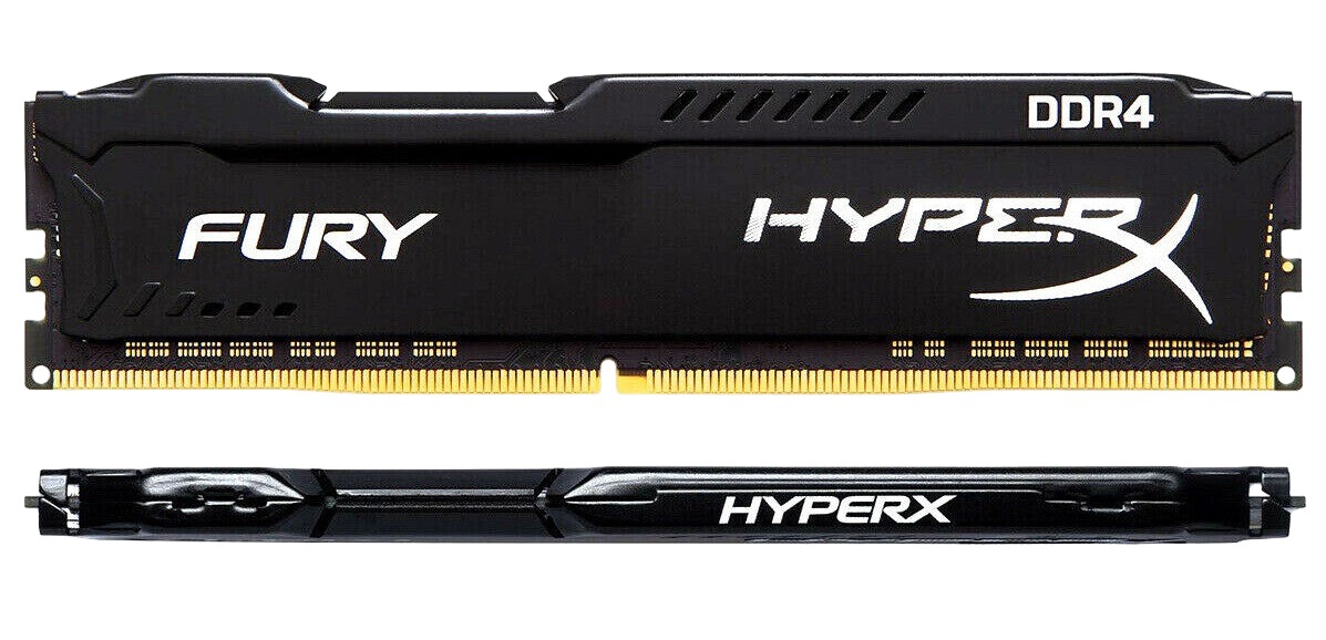 Two HyperX Fury DDR4 memory sticks on a white background