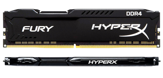 Two HyperX Fury DDR4 memory sticks on a white background
