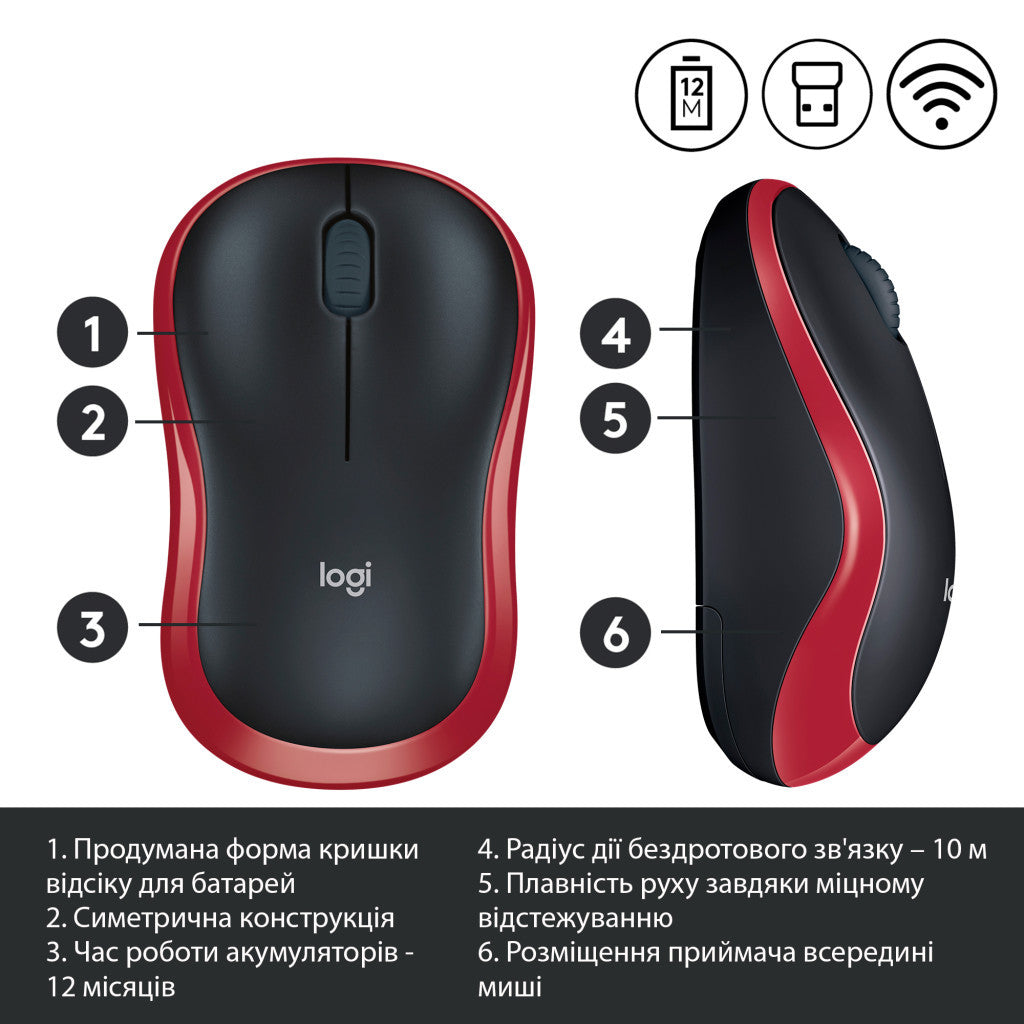 Мышка Logitech M185 красная (910-002240)