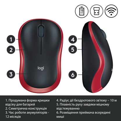 Мышка Logitech M185 красная (910-002240)