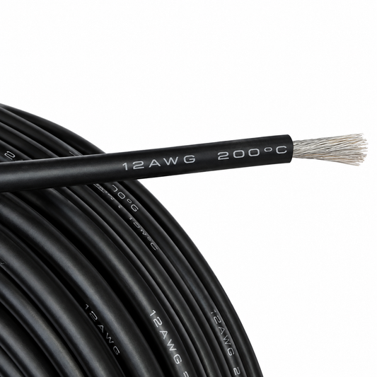 Силовой кабель 12AWG (3.3 мм²) медный луженый в силиконовой изоляции, 1 метр, черный