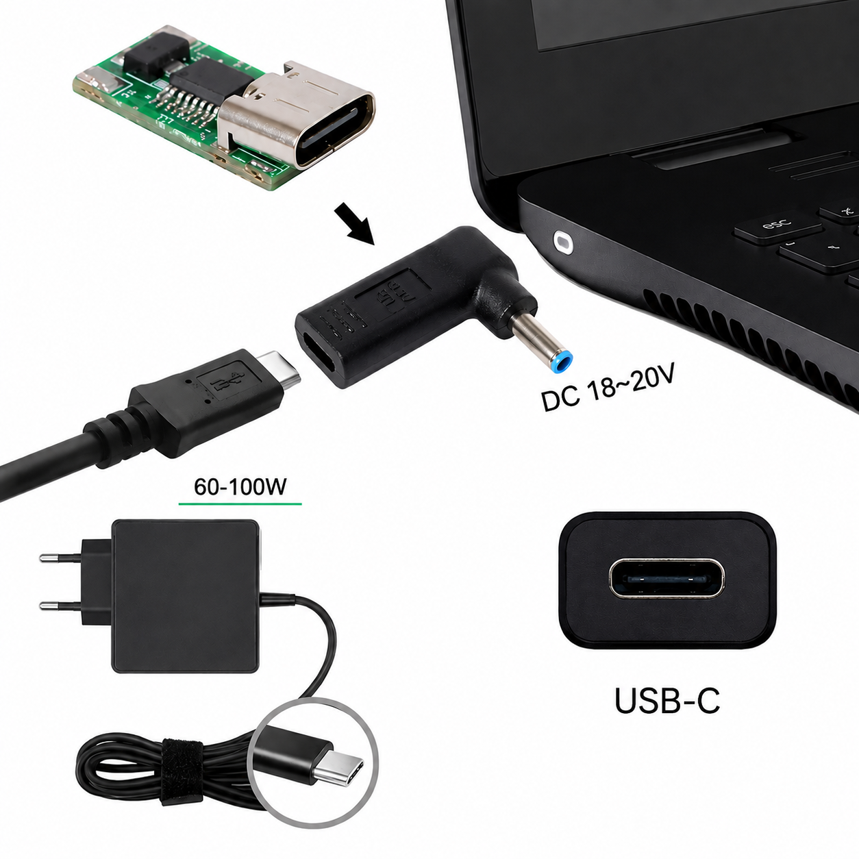 Перехідник USB Type-C на DC 4.0x1.35mm + PD Triger 19.5V 100W для зарядки ноутбуків Asus