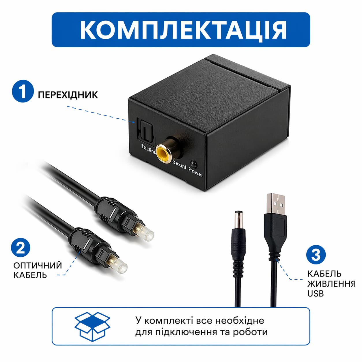 Перехідник аудіо-оптика на 3.5 мм + тюльпани/toslink to 3.5mm jack/RCA