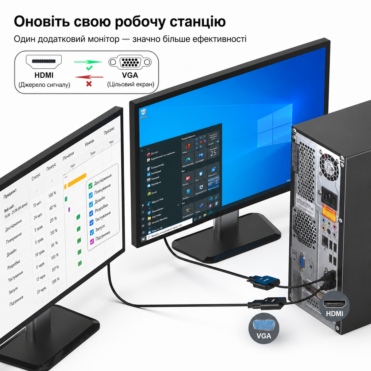 Переходник HDMI to VGA, дополнительное питание и аудио 