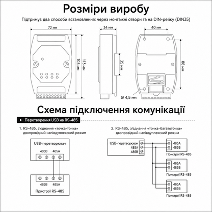 Промисловий конвертер USB Type-C в RS232/RS422/RS485/TTL CDSENT E810-U15 FTDI