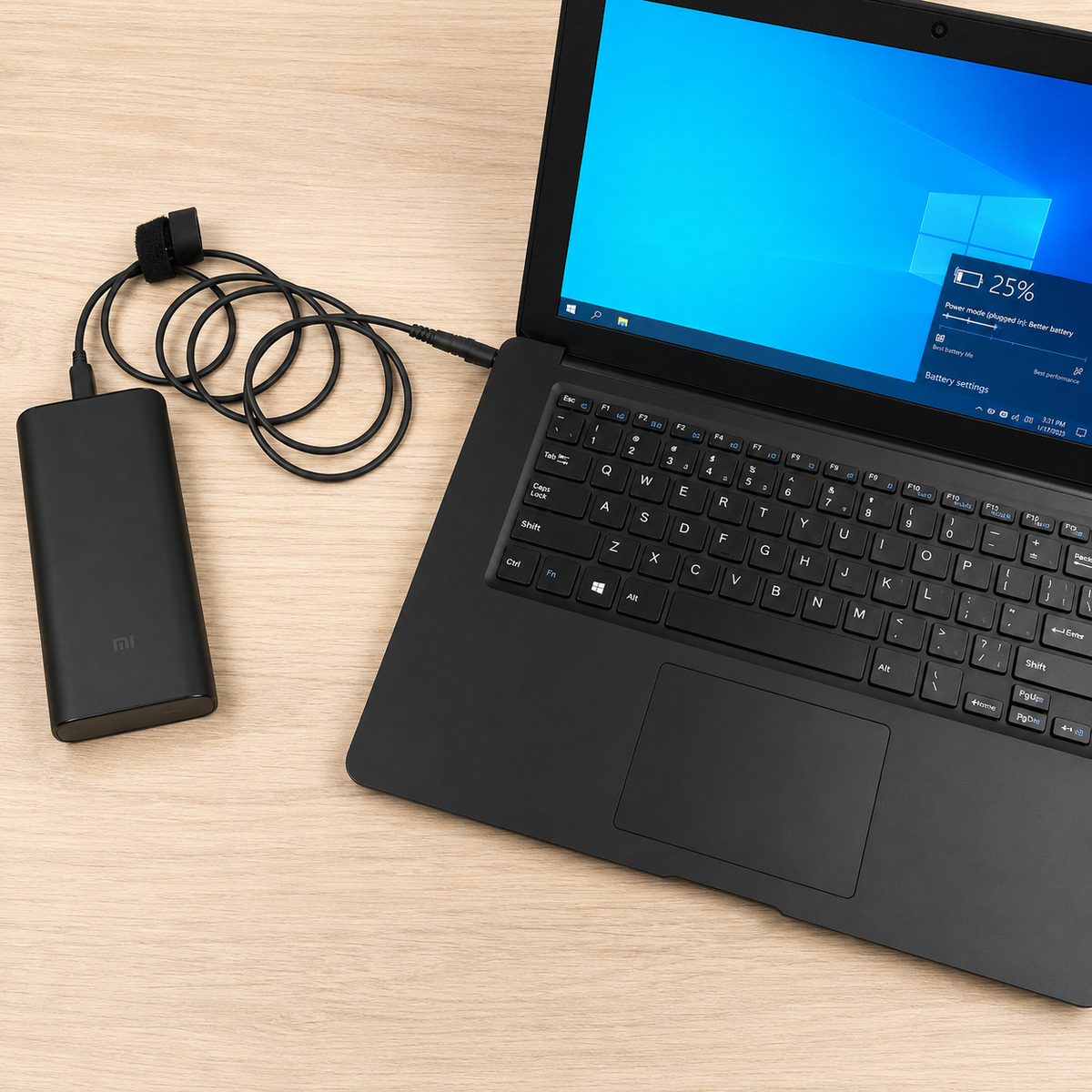 Приклад: заряджання ноутбука від павербанка через кабель USB-C