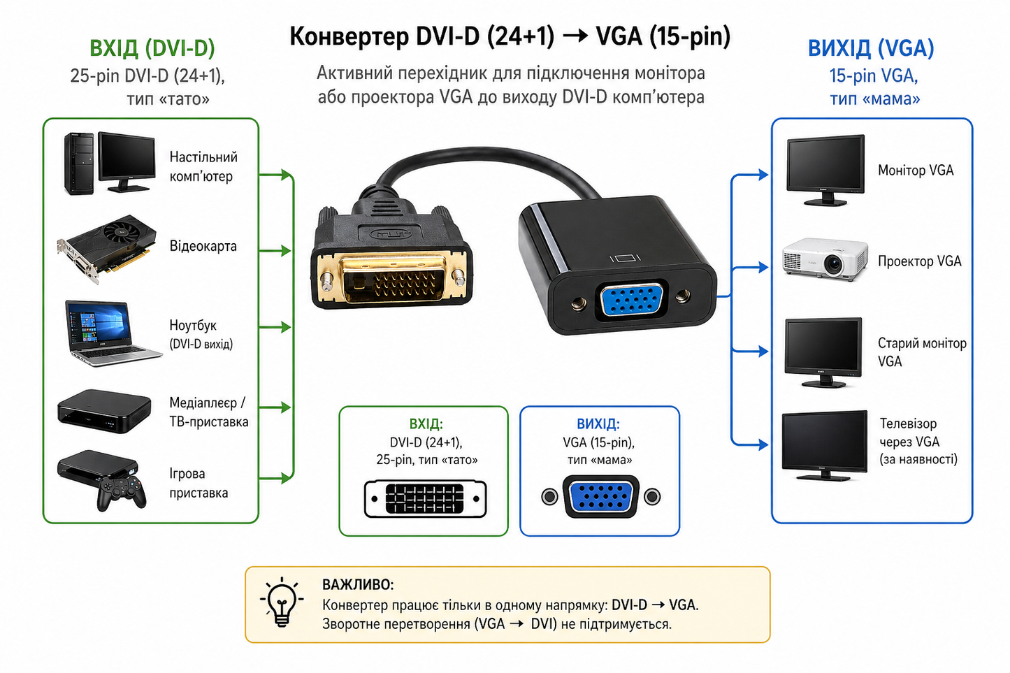 Переходник DVI-D (24+1) к VGA активный