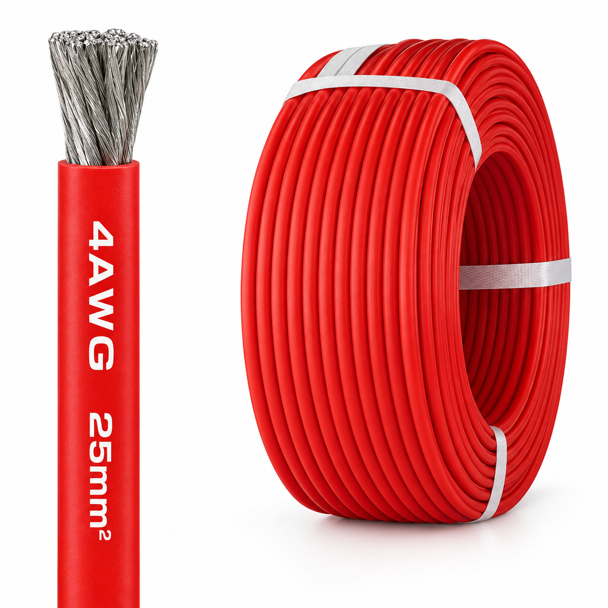 Кабель силіконовий 4AWG (25 мм²) мідний луджений, термостійкий, 1 м, червоний