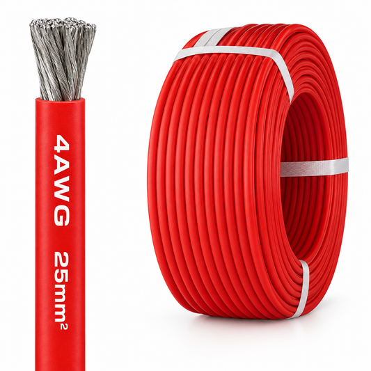 Кабель силиконовый 4AWG (25 мм²) медный луженый, термостойкий, 1 м, красный