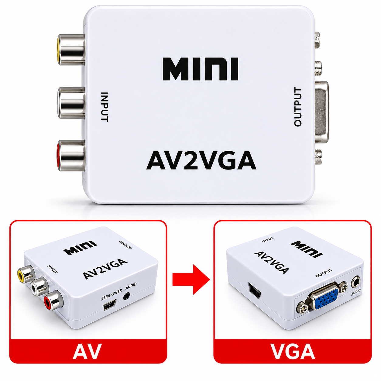 Перехідник-конвертер AV RCA/S-Video to VGA AV2VGA Mini активний Tishric 2T76