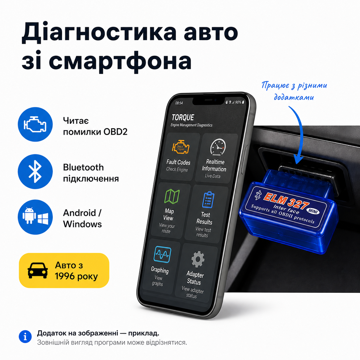 Автосканер ELM327 v1.5 OBD2 чип AB21BPOL Bluetooth, 1-платный