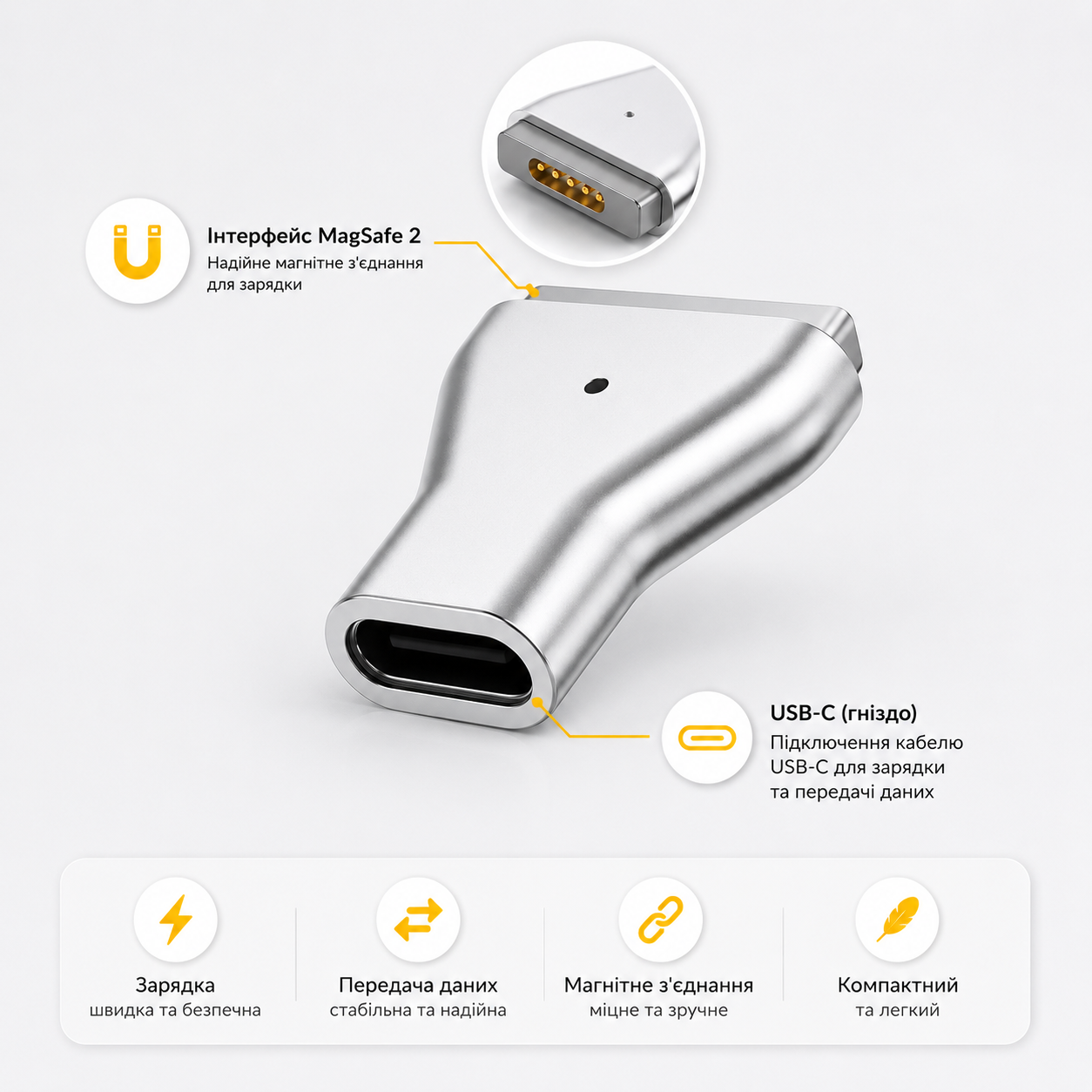 Адаптер живлення Type-C на MagSafe 2 для Apple MacBook